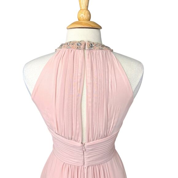 Eliza J Cocktail Dress Size 6 Pink Embellished Neck Tiered Chiffon Pleated Waist - Picture 9 of 15